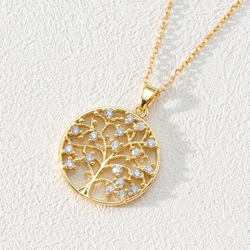 Modische Ausgesägte Lebensbaum Anhänger Halskette Gold Zirkon Schlüsselbein Kette Zarte Damen Halskette