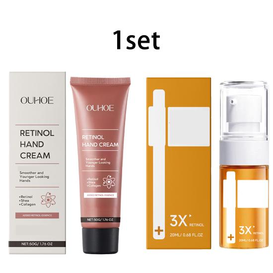 OUHOE Retinol Moisturizing Hand Cream + AMZ Retinol Essence Combination Facial and Hand Dual Care Moisturizing, nourishing and improving dry skin