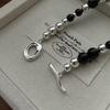 S925 Sterling Silver Niche Design Sense Simple Black Agate Necklace Fashionable Simple Personality Collarbone Chain