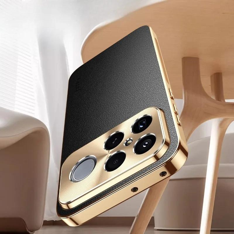 For F8Ultra Leather Plating Lens Protection Cover For POCO F8 Ultra Texture Lichee Pattern Anti-Fall Case For POCO F8Pro Shell