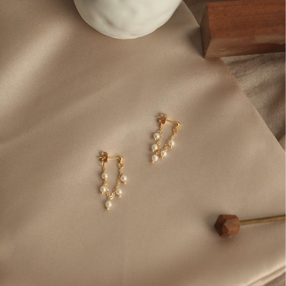 Natural Freshwater Pearl Gentle Earrings Women's Sweet Wheat Ears Fringed Thin Stud Earrings Women's Elegant Temperament Women's Earrings