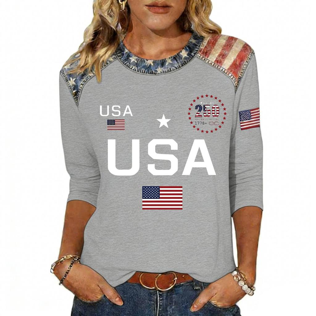 Women's Fashion Casual Independence Day Print Top