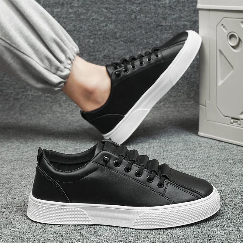 2025 New Classic Black Shoes Men Fashion Leather Sneakers Comfortable Slip-On Loafers Flats Sneakers Men Casual Skateboard Shoes