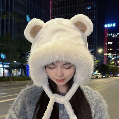 Cartoon Thickened Cute Bear Ear Protection Autumn and Winter Ears Plush Warm Children Integrated Thickened Bucket Hat