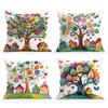 Colorful Trees Houses Pillowcase Printed 100% Polyester 45X45Cm Throw Pillowcover Decorative Sofa Cushion Pillowslip Home Decor