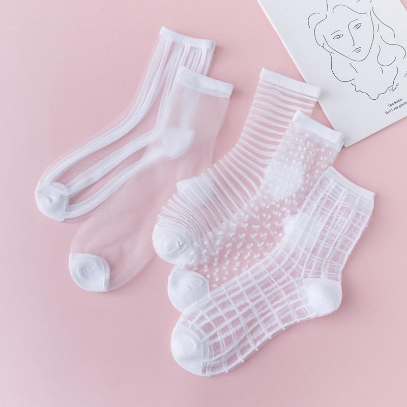 5 pairsFashion Kawaii Women Socks Sexy Lace Mesh Fishnet Socks Mixed Transparent Stretch Elasticity Ankle Net Yarn Thin Sox