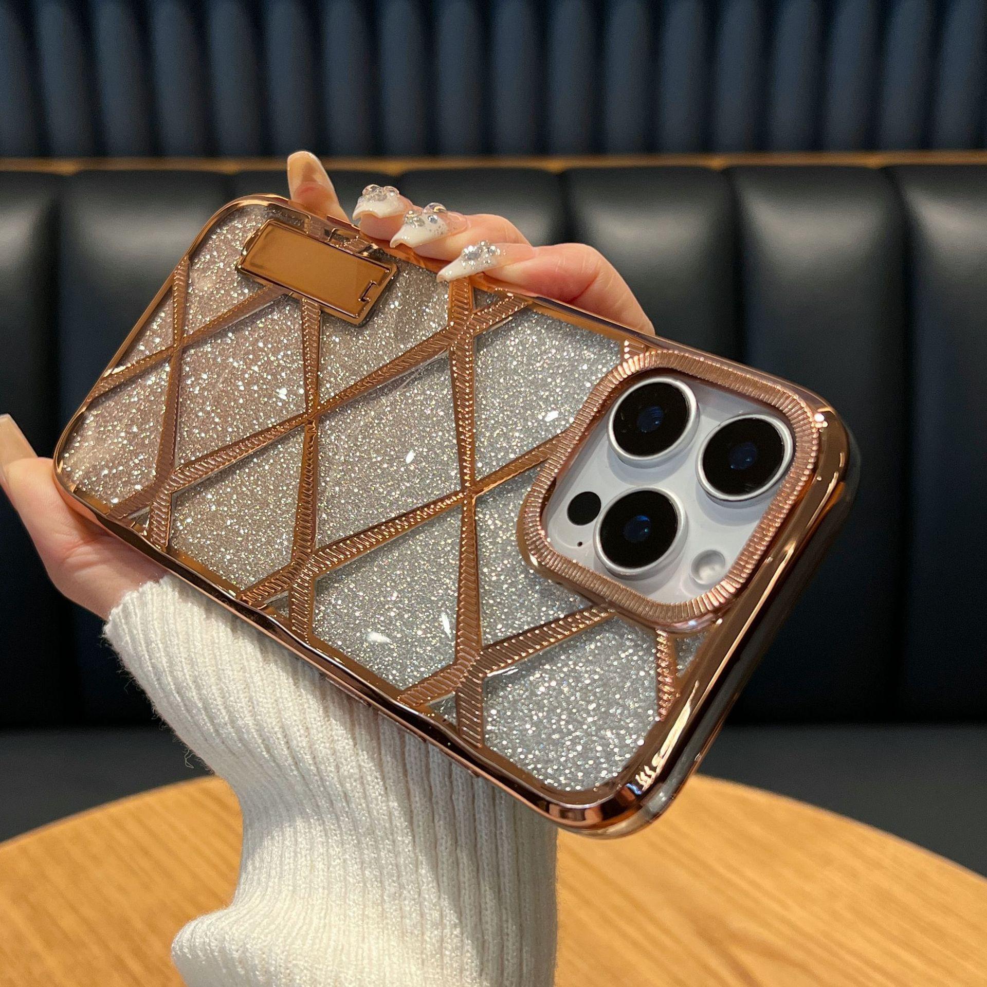 

Suitable for Apple 16Promax Phone Case Invisible Stand Gradient Glitter Diamond Pattern IPhone15 Light Luxury Model iPhone 13