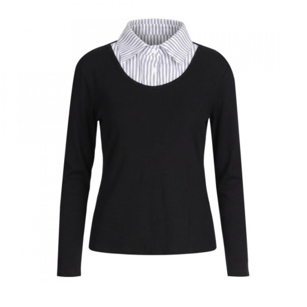 Shop   Women S Collar ShirT Layered Slim Long Sleeve T ShirT Black mSe wSh260037