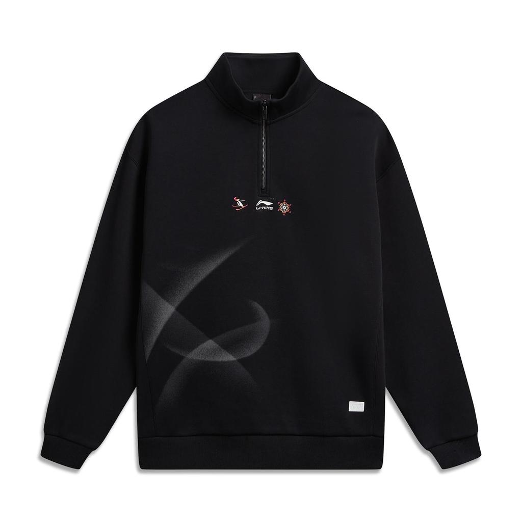LI-NING AWDWC17-2 Unisex Sport Life Series Loose Fit Drop Shoulder Letter Print Stand Collar Long Sleeve Knit Pullover Sweatshirt