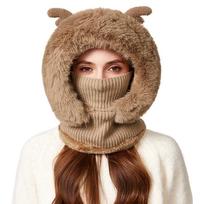Dicke Cartoon-Geweih-Einteiler-Mütze Winter Outdoor Warmer Gesichts- und Nackenschutz Strickmütze