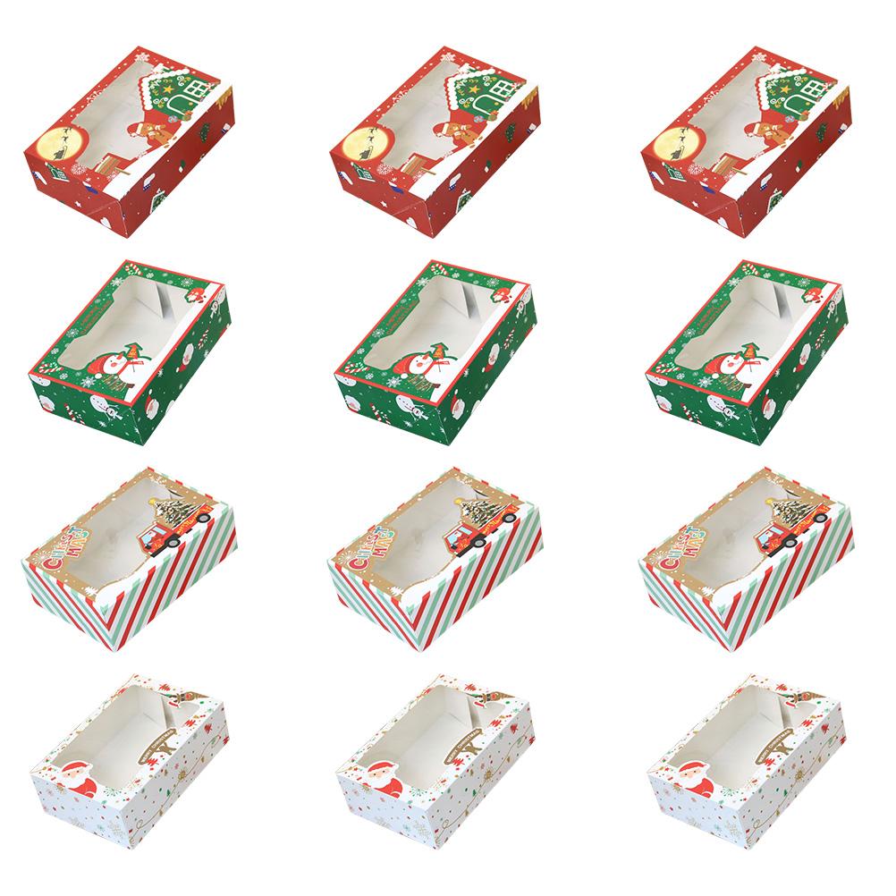 Cake Boxes Window Biscuit Paper Cups Lovely Pattern Container Christmas for Gifts