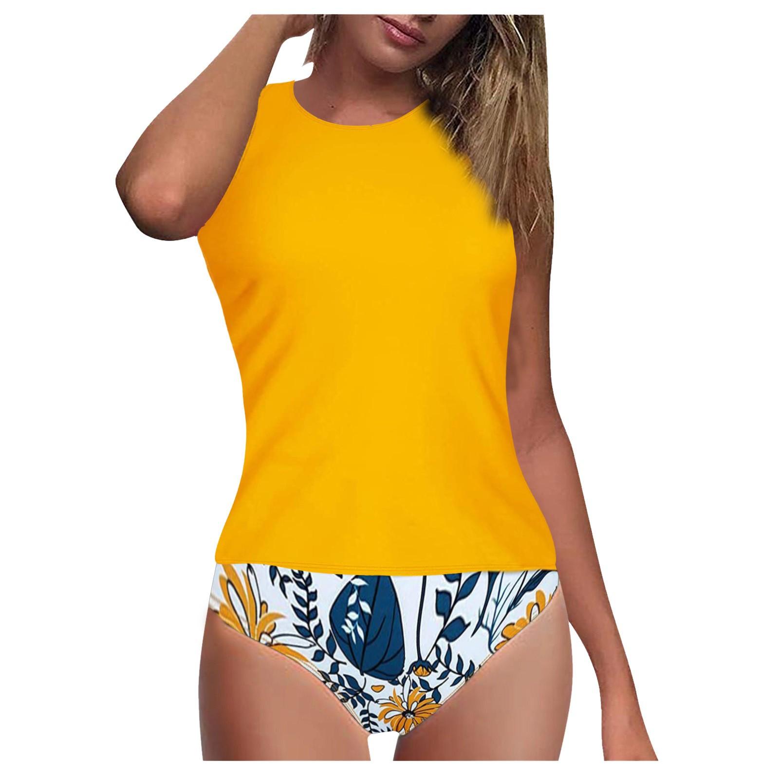 

Женский купальник из двух частей с высокой талией и высоким воротником XXL жёлтый