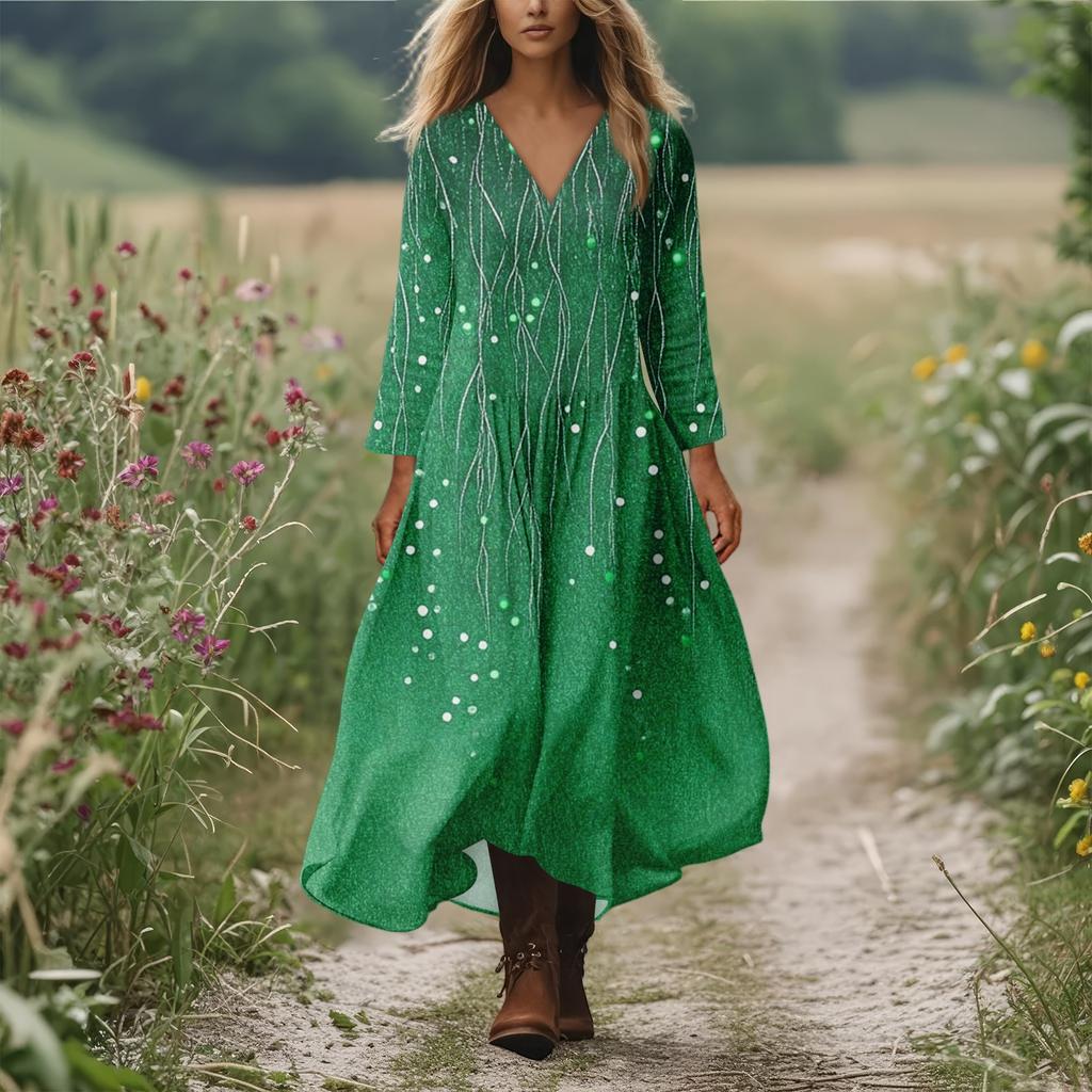 Women's Casual And Fashionable Round-neck Long Sleeve Mid Length Dress