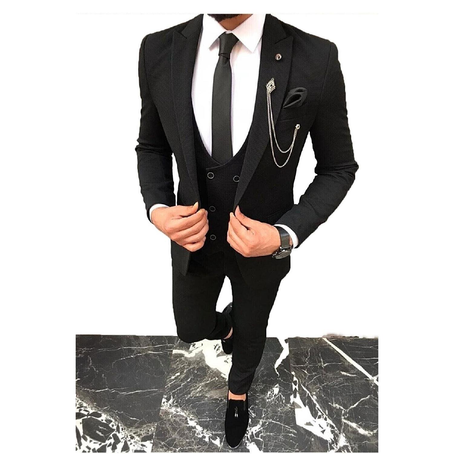 

Black Slim Fit Slim Fit Suit (tie Handkerchief And Collar Ornament Gift). 56 чёрный