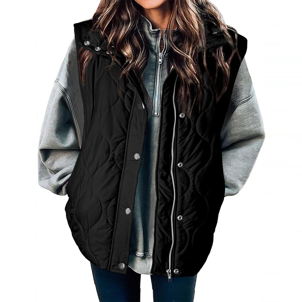 Women's Solid Color Fashionable Zipper Button Pocket Vest Jacket
