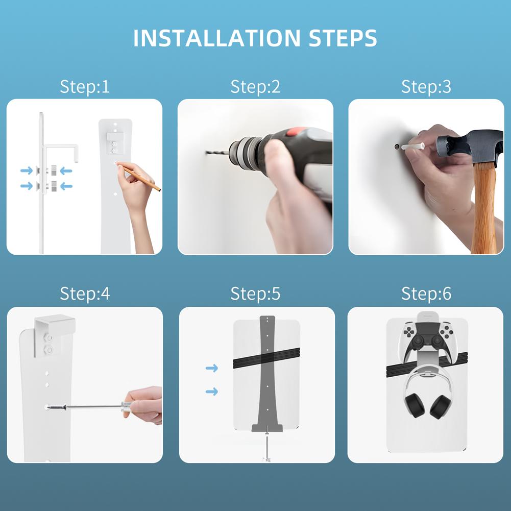 For PS5/PS5 Slim/PS5 Pro Console Wall Mount Storage Hook Set Controller Headset Hanger Host Wall Mount Bracket for PlayStation 5