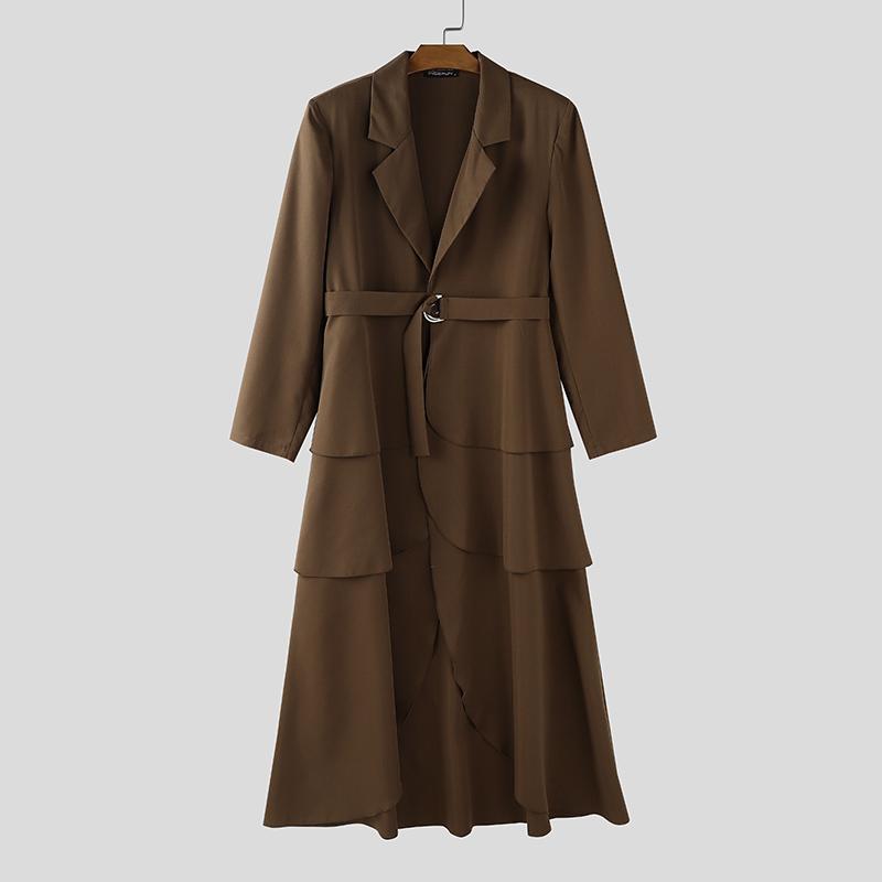 

INCERUN Men Notched Lapel Long Sleeve High Low Splits Irregular Layers Long Tunic Blazer Coats 5XL коричневый