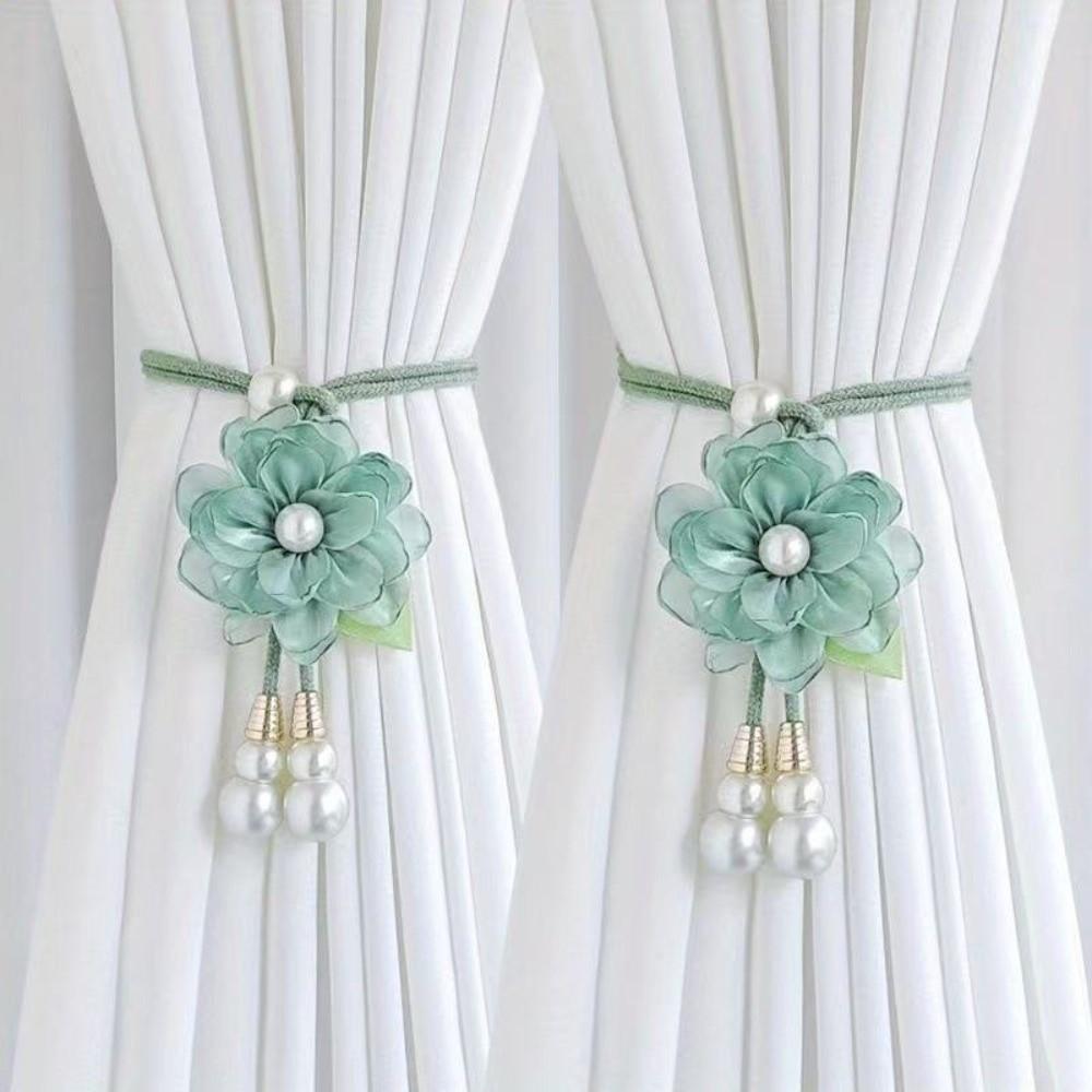 Beautifully Flowers Curtain Straps with Pearl Pendant Curtain Tie Rope  Homestay Decor