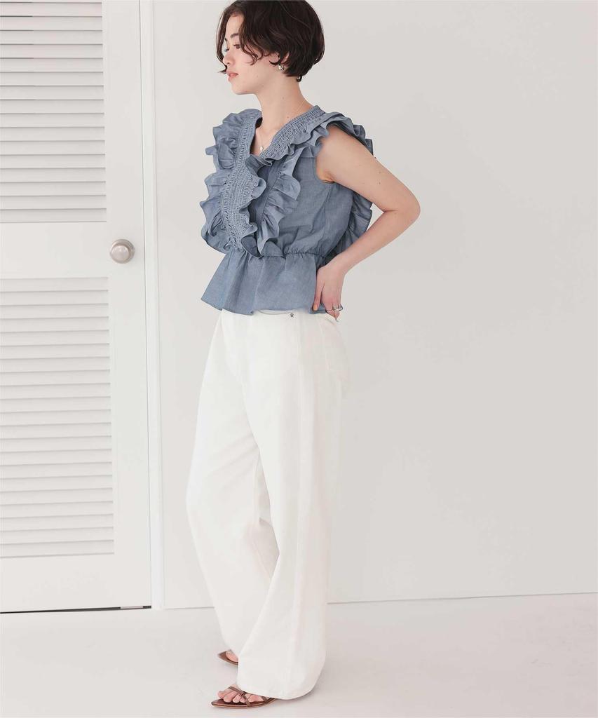 Titibait Shirred Ruffle Sleeveless Blouse AFXP4275 Medium Blue Women's