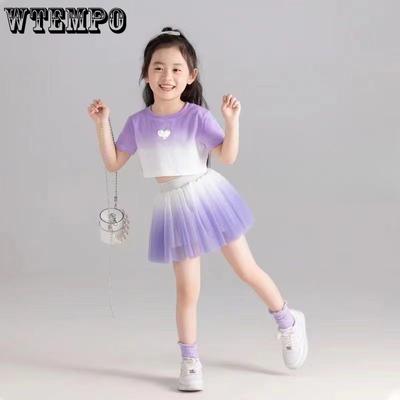 Girls' Princess Summer Skirt Set Fluffy Skirt Short Sleeved Set Children's Summer Mesh Skirt