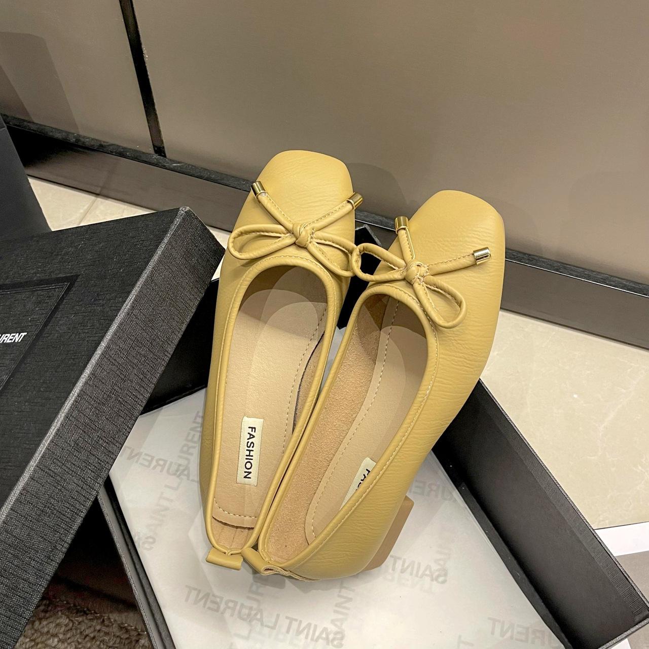 

Женские туфли-лодочки на плоской подошве, весенняя новинка, квадратный носок, мягкая подошва 40 жёлтый