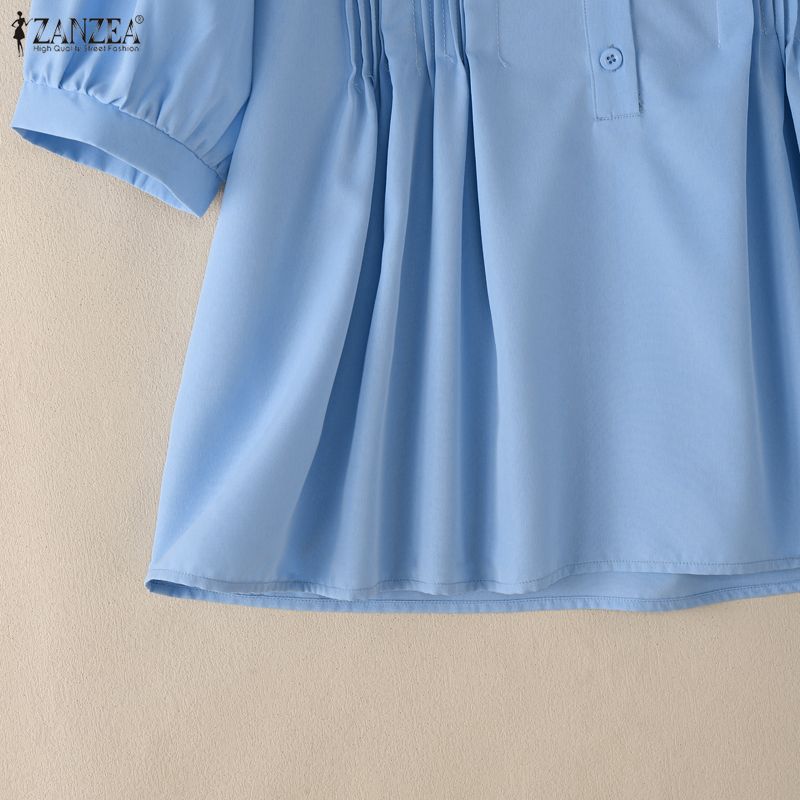 ZANZEA Blusa Casual da Donna Girocollo Tinta Unita Ampia Manica Corta