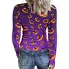 Women Casual Long Sleeve Ribbed Knit Top Crew Neck Halloween Print Slim Fit Stretchy Pullover Shirt for Fall and Winter
