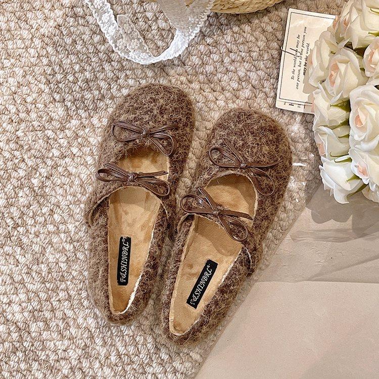 Fashion Women Flats Shoes Fashion Butterfly-knot Slip on Shoes Outdoor Warm Cartoon Winter Female Shoes 2025 New