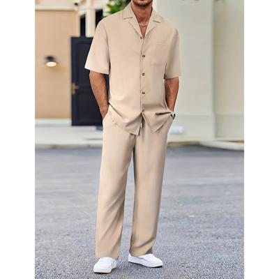 (Camicia+Pantaloni) Moda Uomo Estiva Camicia Classica Uomo Camicie Business Casual Uomo Un Set di Vestiti