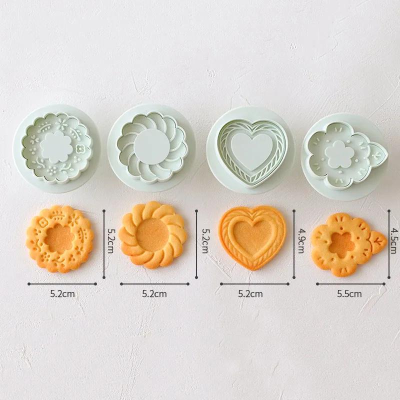 New Jam Sandwich Flowers Cookie Cutter 3D Christmas Biscuit Mould Pressable Fondant Stamp New Year Cake Decor Baking Supplies