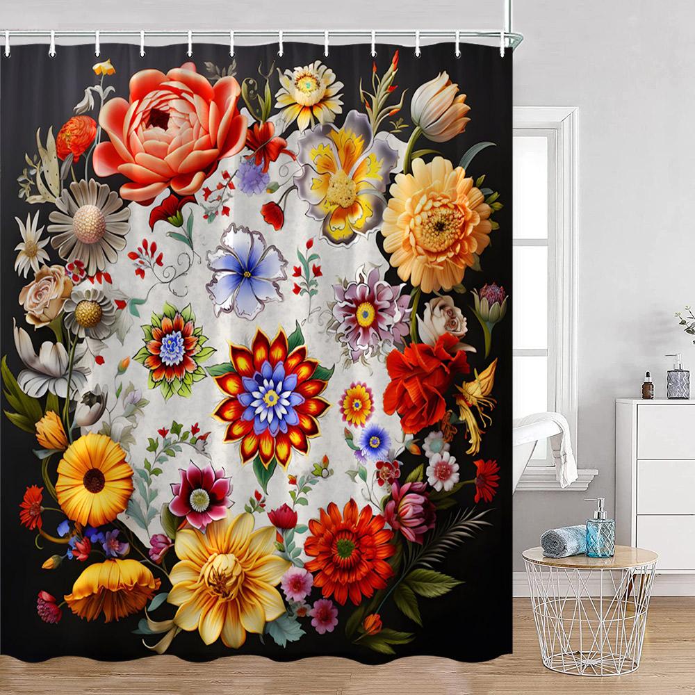 Bohemian Blume Duschvorhang Boho Floral Vintage Druck Mandala Blumen und Pflanzen Badezimmer Vorhang Polyester Bad Dekoration