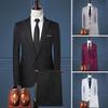 2 adet/takım erkekler düz renk iş giysisi yaka uzun kollu tek göğüslü Blazer Slim Fit orta katlı uzun pantolon seti