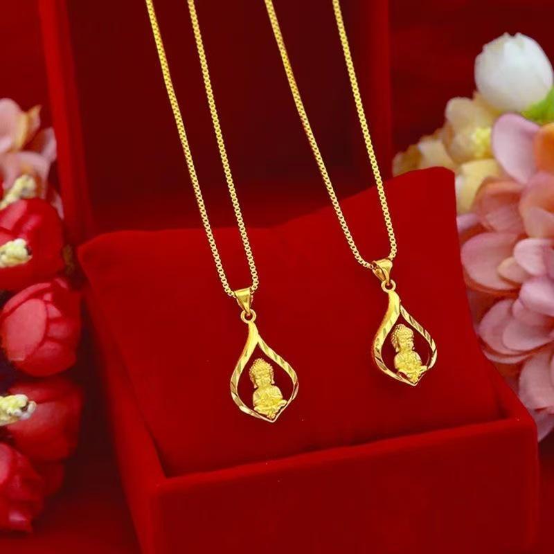 Golden Buddha Water Drop Pendant Necklace - Unisex, Versatile, Classic Design