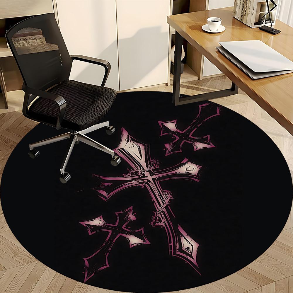 1pc Gothic Cross Office Round Area Rug, Indoor Mat Suitable ForOffice, Under Office Chairs Bedroom Living Room Home Decor T189