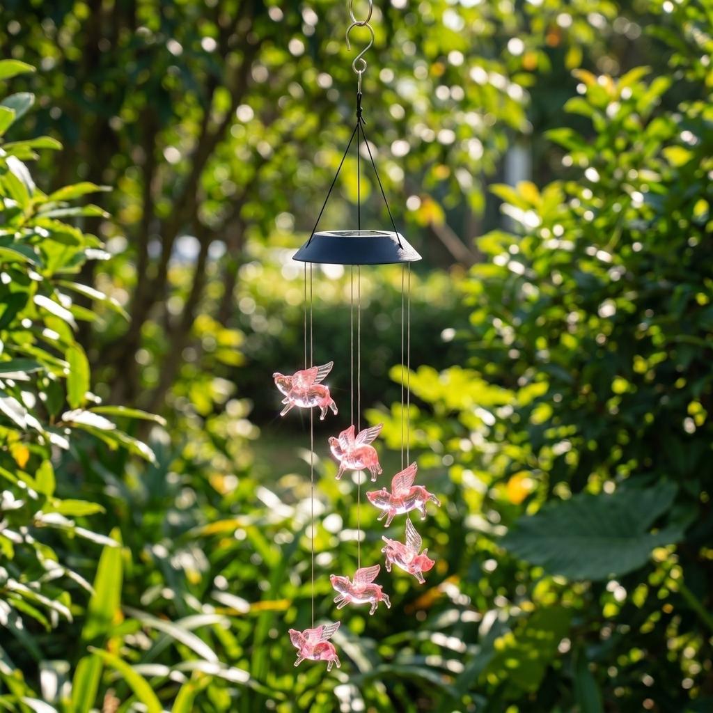 Solarbetriebene Outdoor-Windspiel-Lichterkette Hängende Dekoration mit fliegendem Schweinedesign für Garten Terrasse Hof Veranda und Landschaftsbeleuchtung