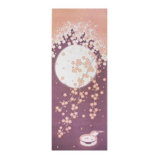 Yamako Shikisai-fu Tenugui: Moon and Cherry Blossoms, 35x90cm - A Tenugui Depicting April Scenery, Also Usable as Interior Decor When Mounted on a