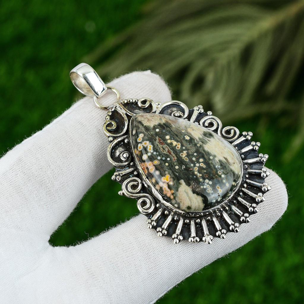 Daughters Day Sale 925 Sterling Silver Ocean Jasper Stone Mother Pendant Jewelry