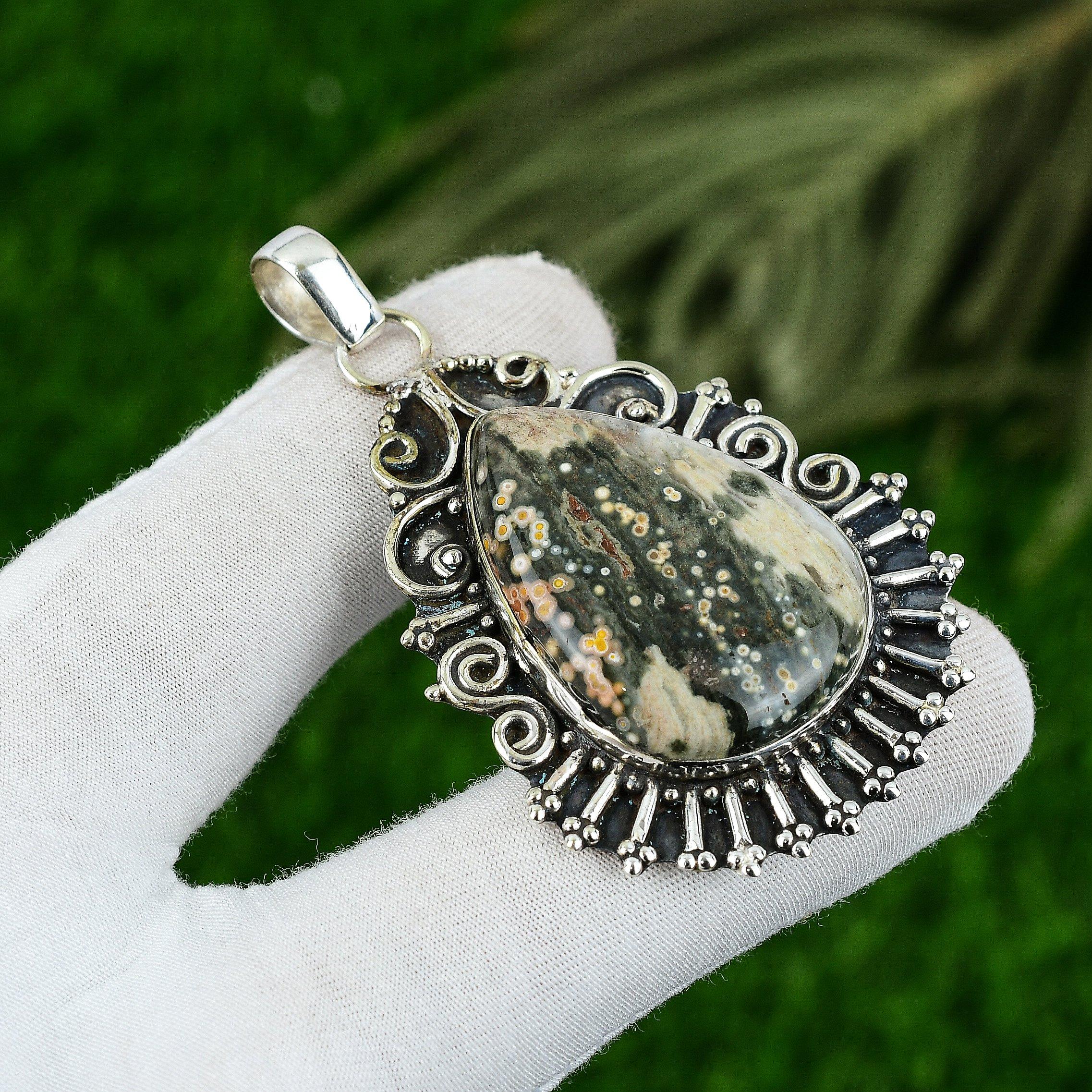 

Daughters Day Sale 925 Sterling Silver Ocean Jasper Stone Mother Pendant Jewelry