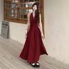 French vacation style red backless sexy sleeveless suspender dress large size thin fairy waist long dress Zixia