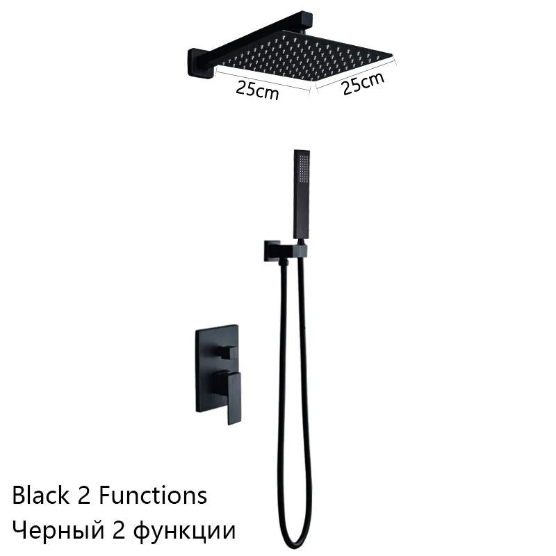 Luxury Brushed Gold/Black/Silver/Grey Hidden Bathroom Shower Faucet Set 10 Inch Shower Head Bathtub Rain Mixer Tap Shower System