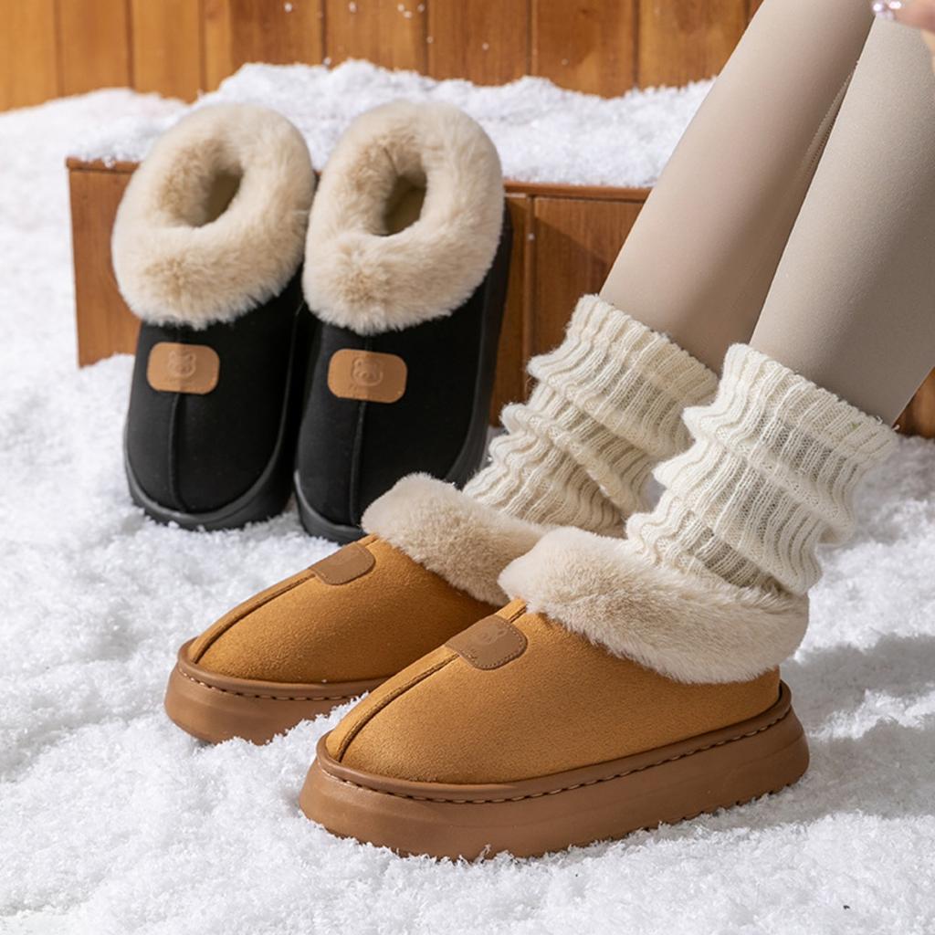 Borsa Cartone Animato Testa di Orso con Pantofole di Cotone da Donna In Autunno e Inverno, Da Interno con Scarpe Calde di Peluche per Indossare All'Aperto, Stivali da Neve di Peluche da Coppia