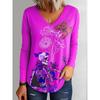 Halloween Women's T-Shirts Graphic Skull Elegant Vintage Tees Long Sleeve T-shirts V-Neck Regular Tops Casual Pullover Fall