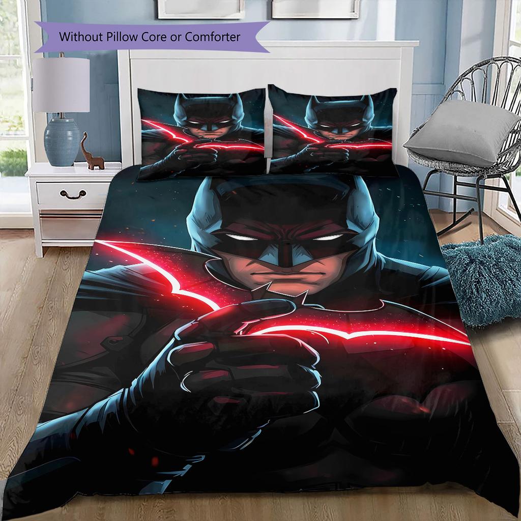 3-piece DC Batman Print Print Coreless Bed Sheet Set, Comfortable Bedspreads In Various Sizes, Bedroom Bedding.
