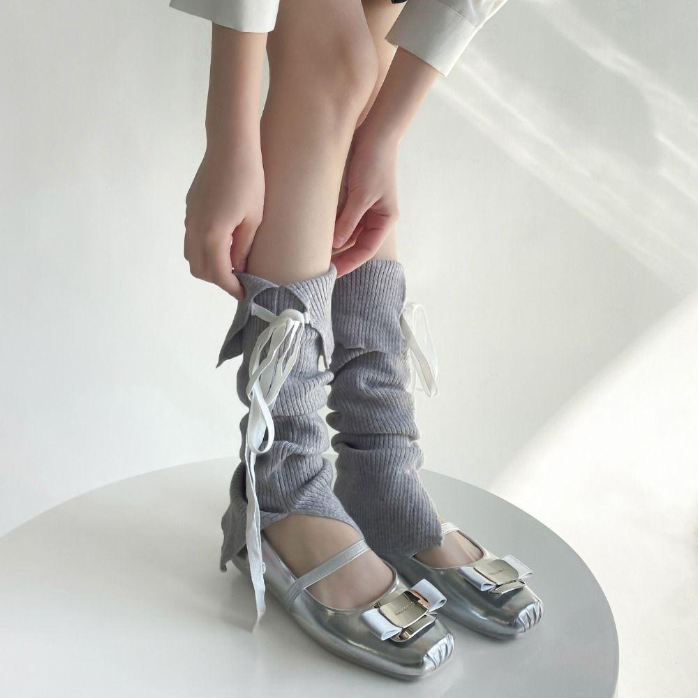 

Bow Tie Lace Up Leg Warmers Y2K Women s Stockings Elastic Knit Banding Leggings Autumn