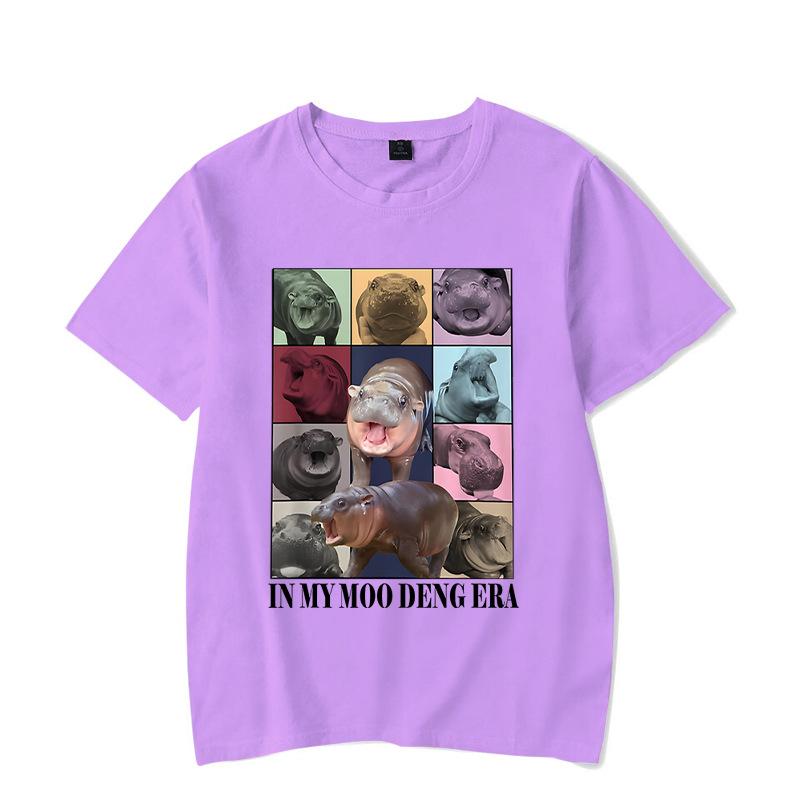 Ladies' Loose Casual Fun Moo Deng Bouncing Pig Print Pure Cotton Short Sleeved Top T-Shirts Women’s