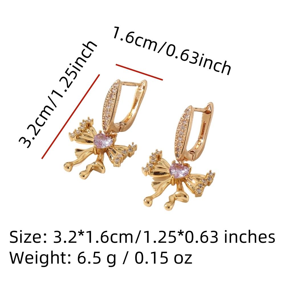 1 Pair Luxurious Bow Dangle Earrings for Women Cubic Zirconia Jewelry Daily Wedding Party Accessories