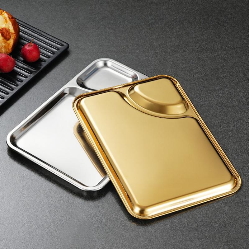 Stainless Steel Barbecue Plate Rectangular Snack Plate Grill Pan Fried Chicken Plate With Dipping Tray Dumpling Plate