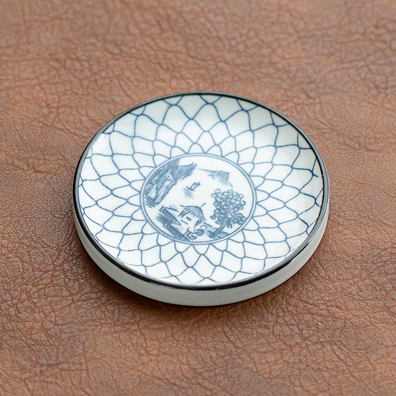 Zen Style Retro Blue & White Porcelain Tea Cup Coaster – Ceramic Anti-Scald Heat Insulation Pad for Gongfu Tea Ceremony.