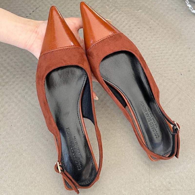 Elegant Splicing Brand Designer Sandals Women Sexy Pointed Toe Low Heel Pumps Fashion Satin Buckle Slingback Heels Zaptos Mujer