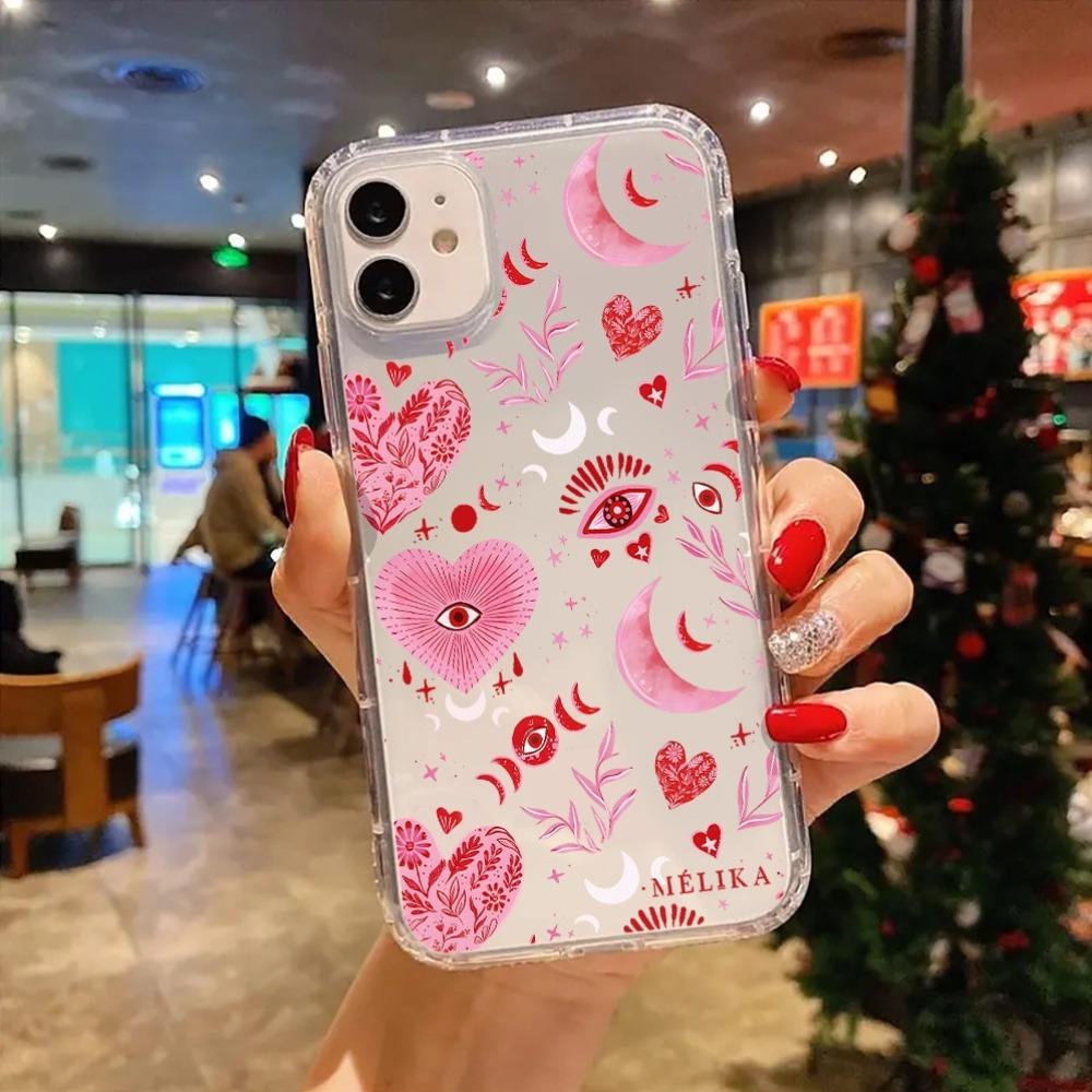 Pink Moon Heart Aesthetic Trendy Clear Phone Case Cover for iPhone 17 16 11 12 13 14 15 Pro Max Plus XR XS 7 8 Plus 17 Air Funda